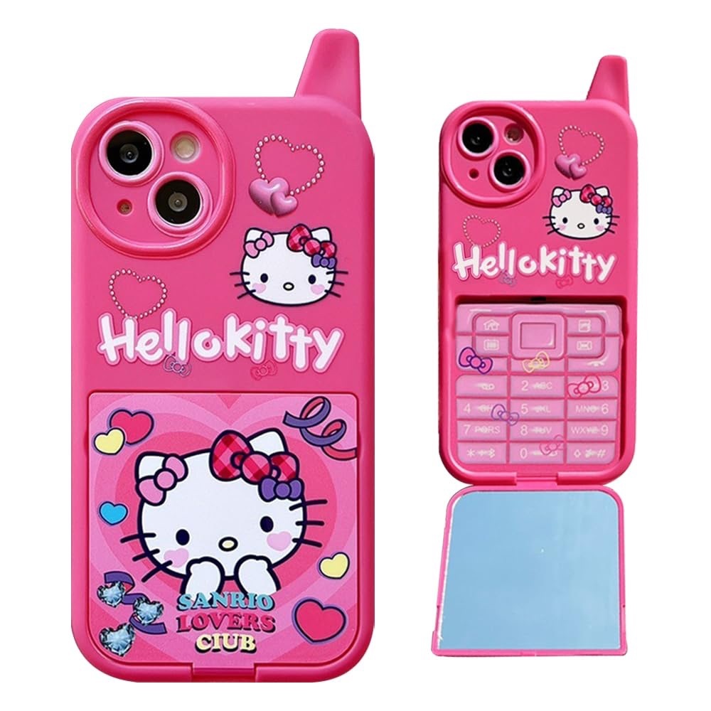 NEW Hello Kitty simulated flip phone iPhone 15 pro max case w mirror